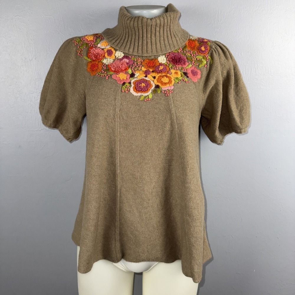 Knitted & Knotted Petunia Embroidered Sweater Women's Brown Floral Babydoll